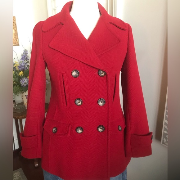 Talbots Jackets & Blazers - Talbots Dark Red Double Breasted Peacoat Style Coat